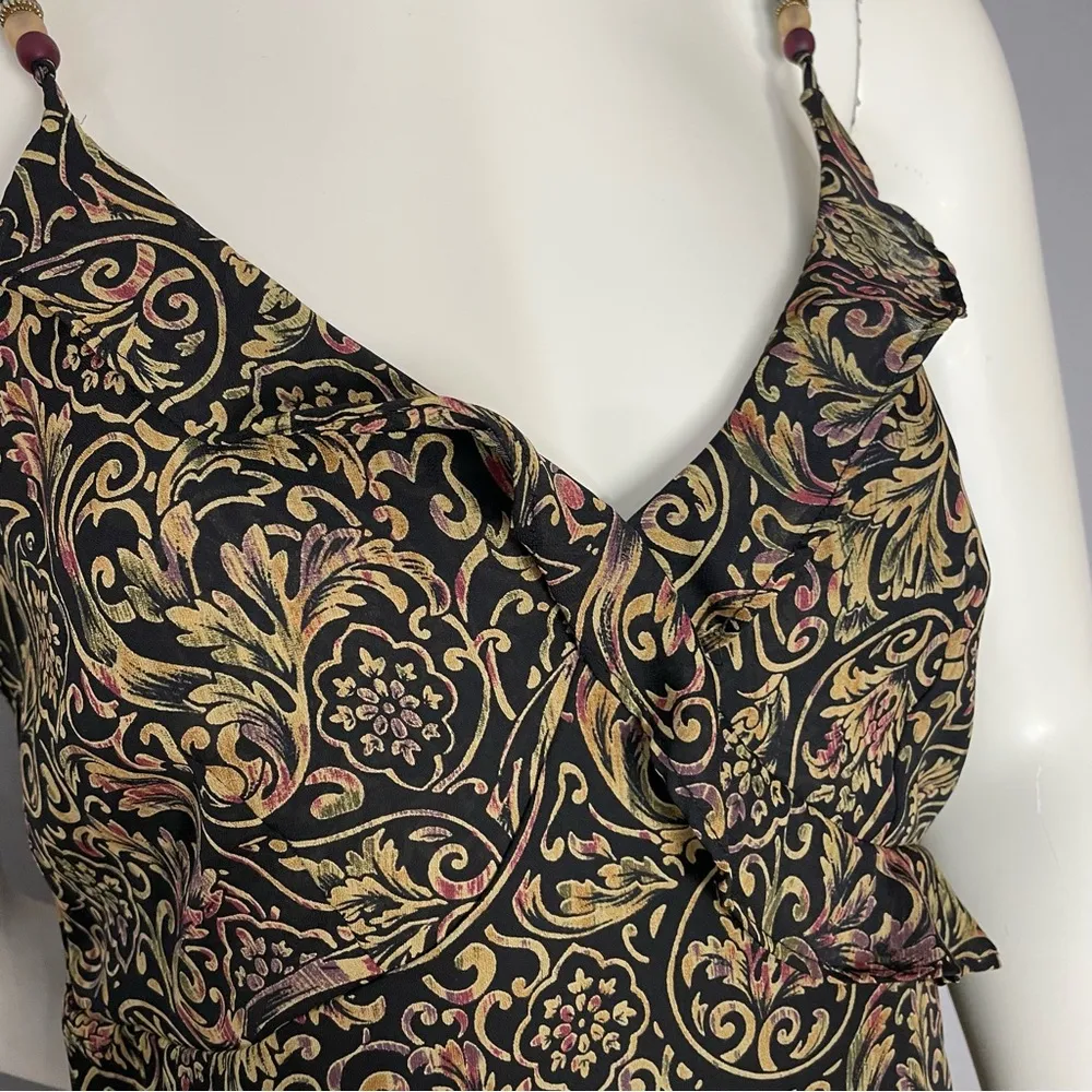 Vintage Asymmetrical Dress Paisley Black Beaded Spaghetti Straps Missy Small 4/6 - Image 9