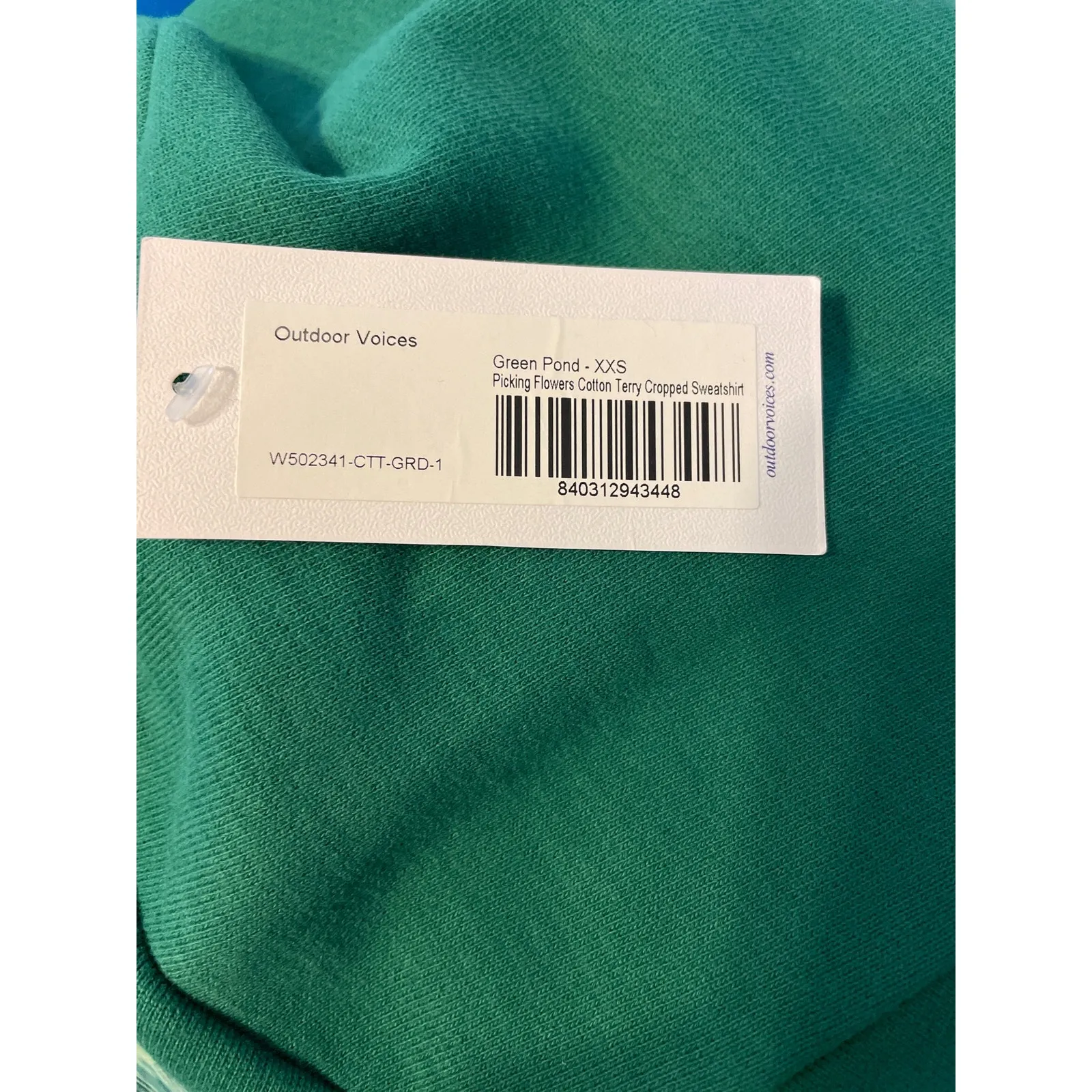 Outdoor Voices Women's Size XXS Picking Flowers Cropped Sweatshirt Green NWT - Image 8