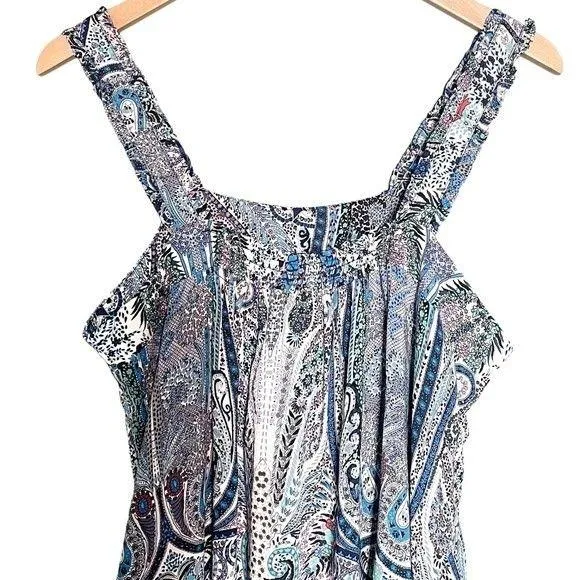 NWT Catherine Malandrino Square Neck Ruffle Strap Tank Blue Paisley Size XL NEW - Image 7
