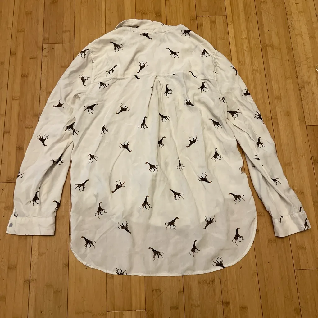 Jane and Delancey Cream Button Down Shirt with giraffe Print - Image 2