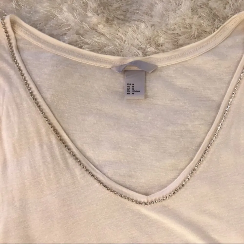 Rhinestone Chain Trimmed Tank Cream Medium - Image 8