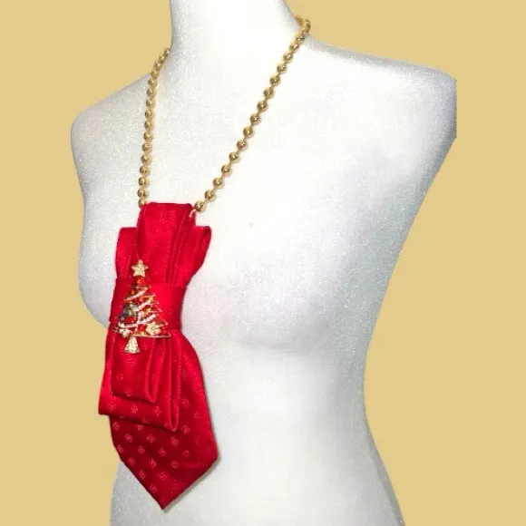 “Dainty Dapper” festive Red Christmas Tree necktie Necklace - Image 4
