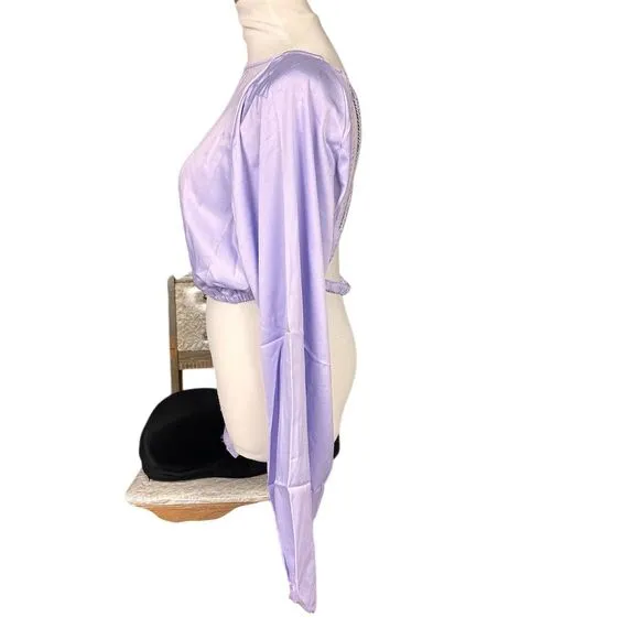 NWT WeWoreWhat Women's Billow Sleeve‎ Blouse Heather Purple Size L Open Back - Image 5