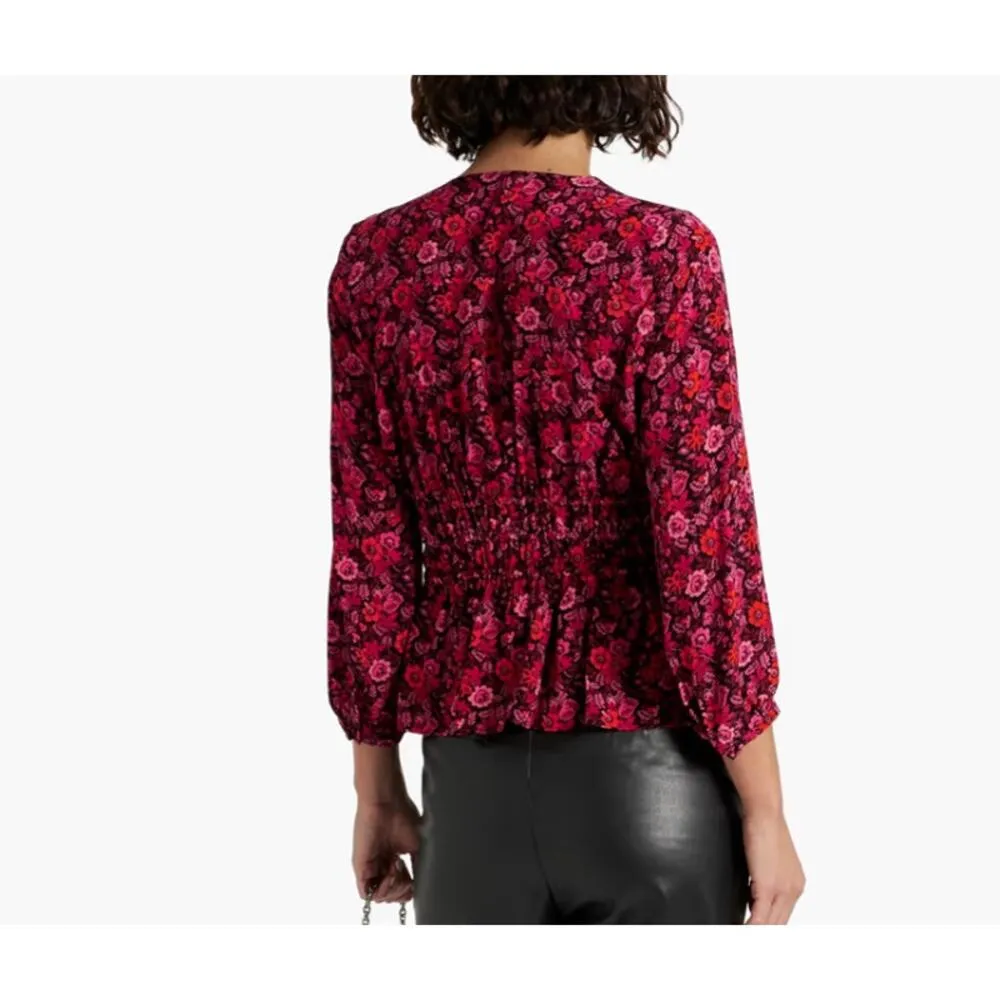 DEREK LAM 10 CROSBY Lilith Floral V Neck Peplum Blouse NWOT SIZE 0 Black - Image 2