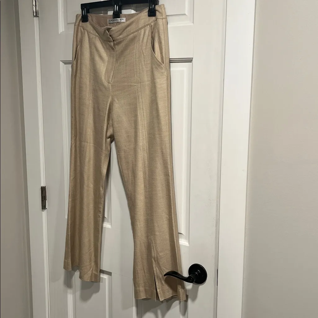 Trina Turk Split Front Hem Pants in Tan Color Size 4 - Image 3