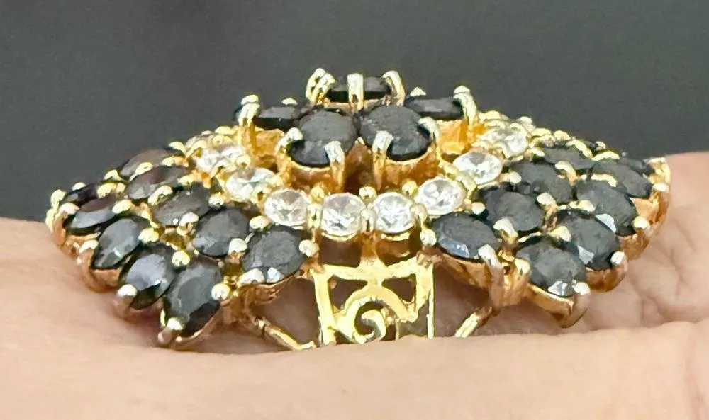 Vintage Unsigned Black & Clear CZ Crystal Pave Gold - Image 3