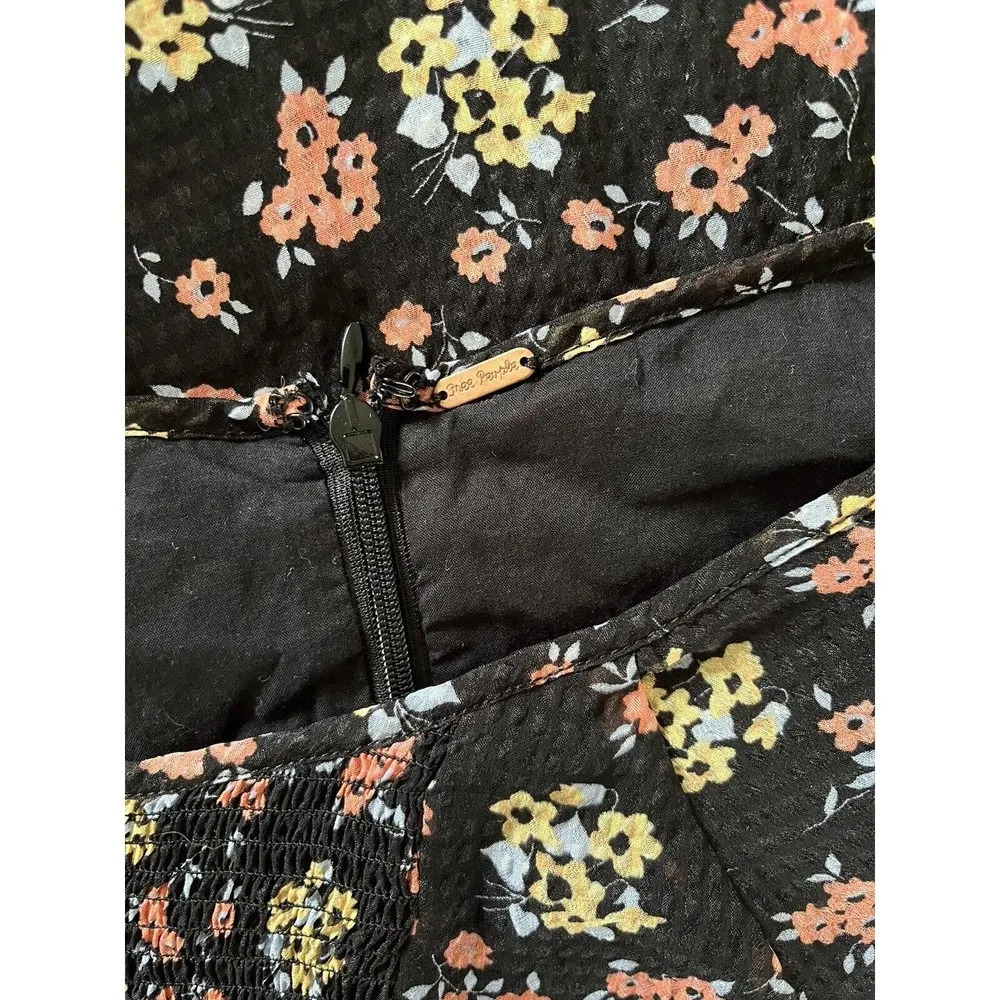 Free People Black Floral Smocked Long Sleeve Tunic Mini Dress Size Small - Image 6
