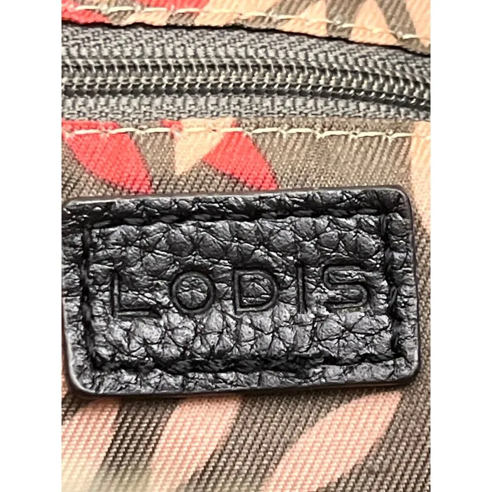 Lodis Black Pebbled Leather Tote Bag – Floral Lining, Zippered Top, Shoulder0 - Image 2