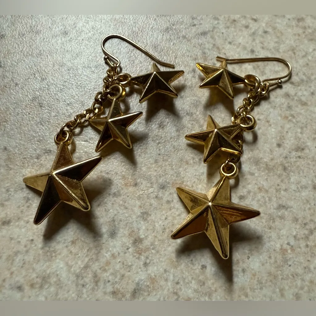 Patriotic Gold Star Dangle Earrings - Image 4