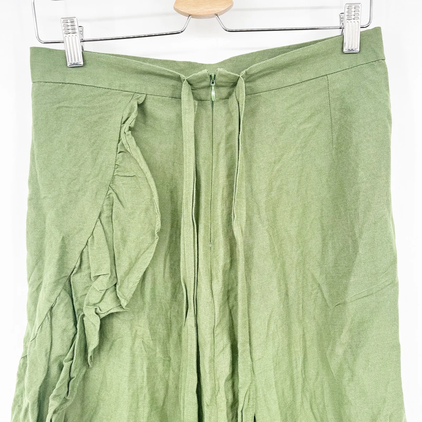 ANN TAYLOR Womens Linen‎ Blend Ruffle Beachy Lagenlook Knee Length Skirt Green - Image 4
