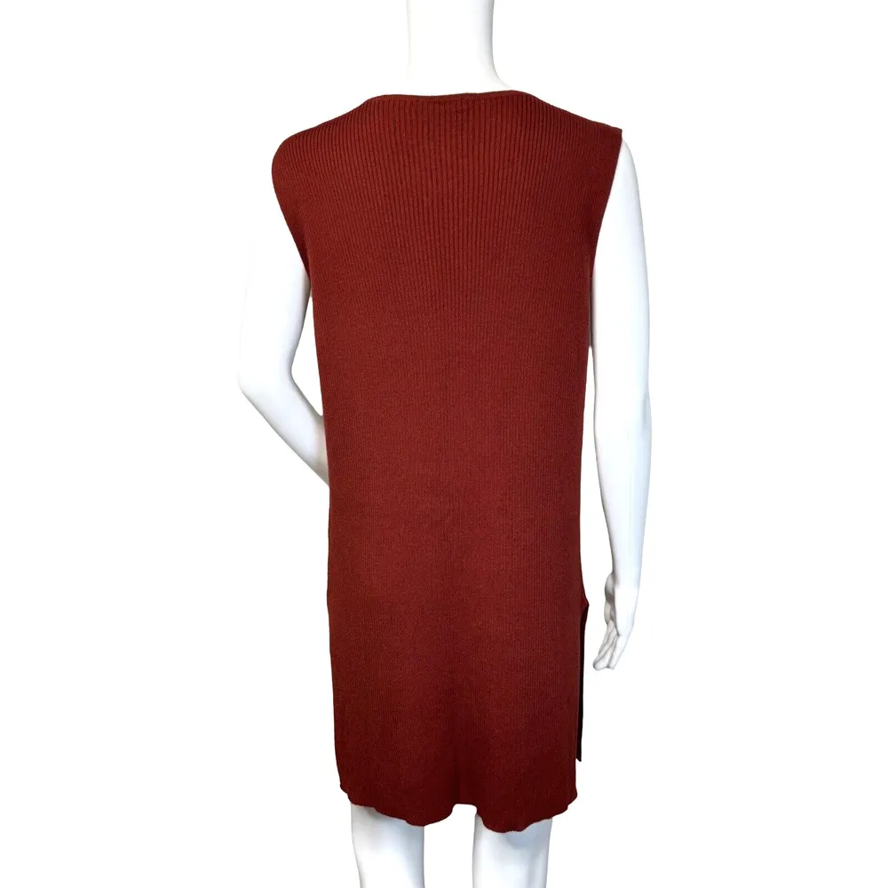 Massimo Dutti Sweater Women Large Rust Red Ribbed Shirt Casual Neutral Minimalst - Image 4