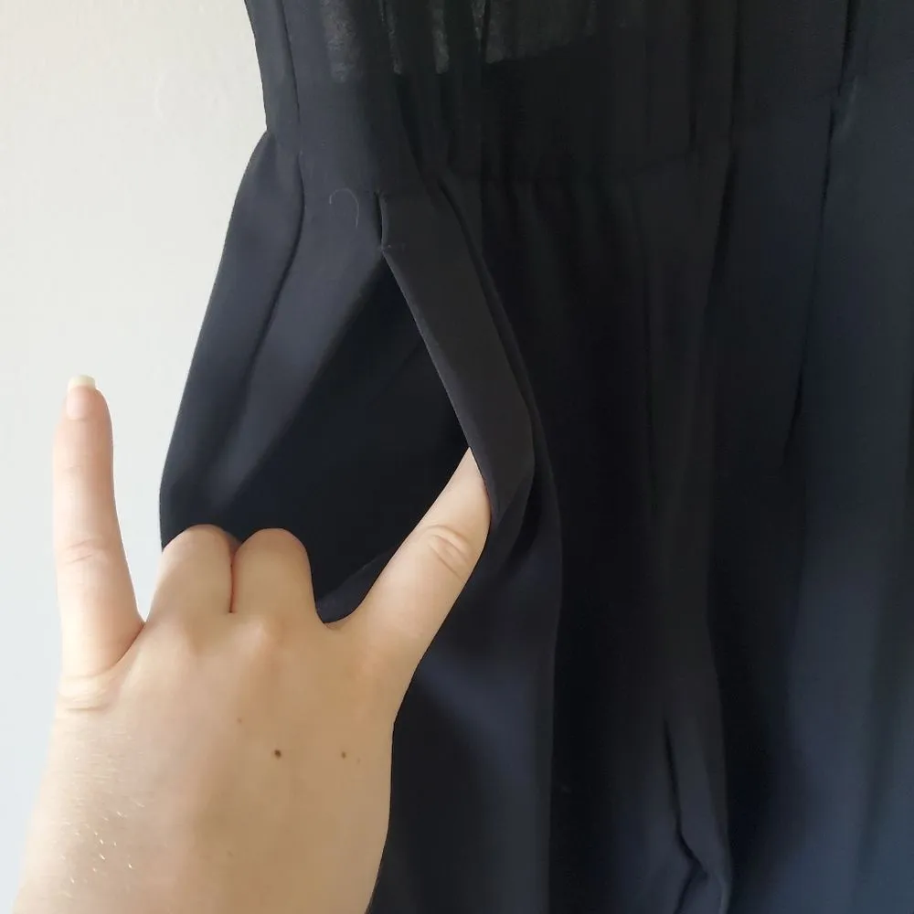 Zara Black Jumpsuit Mesh Top Wide Leg Size Medium Sleek Sexy Party Cocktail - Image 5