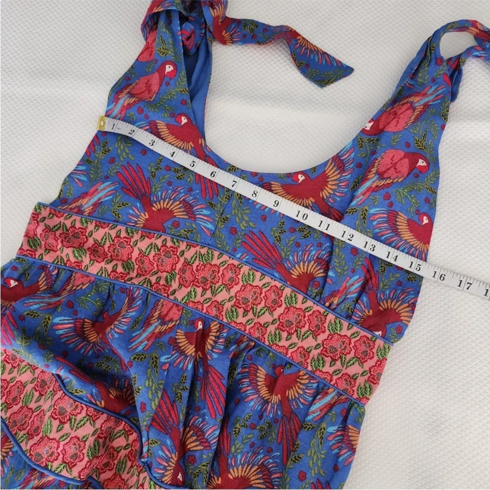 HOUSE OF HARLOW 1960 Tahiti Parrot Maxi Dress Womens Blue Tiered V - Image 10