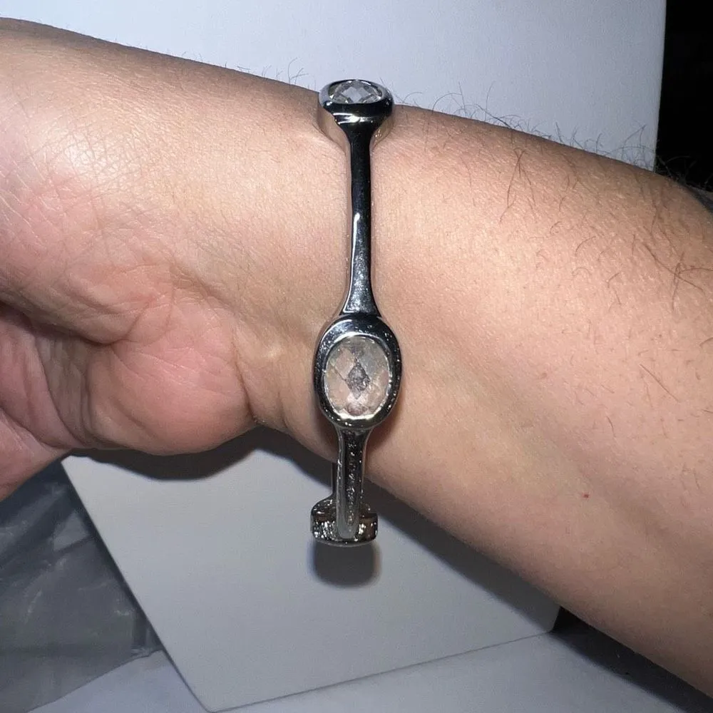 Silver Tone‎ Large Crystal Bangle Bracelet Silver - Image 3