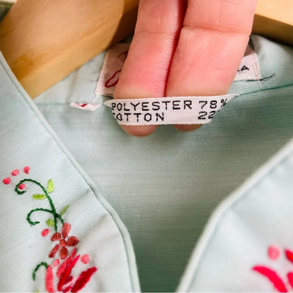 Vintage Chinese Traditional Embroidered House Robe Aqua Blue size M (40) Size M - Image 10