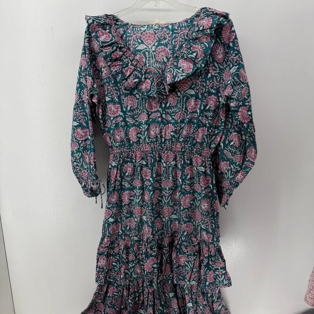 Ophelia & Indigo Hannah Maxi Dress Bloom Romantic Long Green Floral Ruffled Tier Pink Size M - Image 7