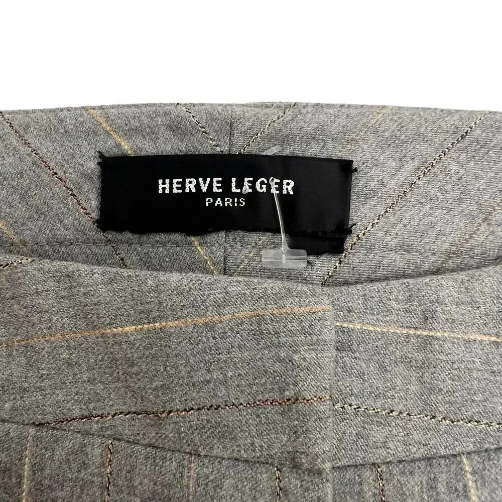 HERVE LEGER High Waist Wide Leg Dress Pants Striped Luxury Professional Size L - Image 6