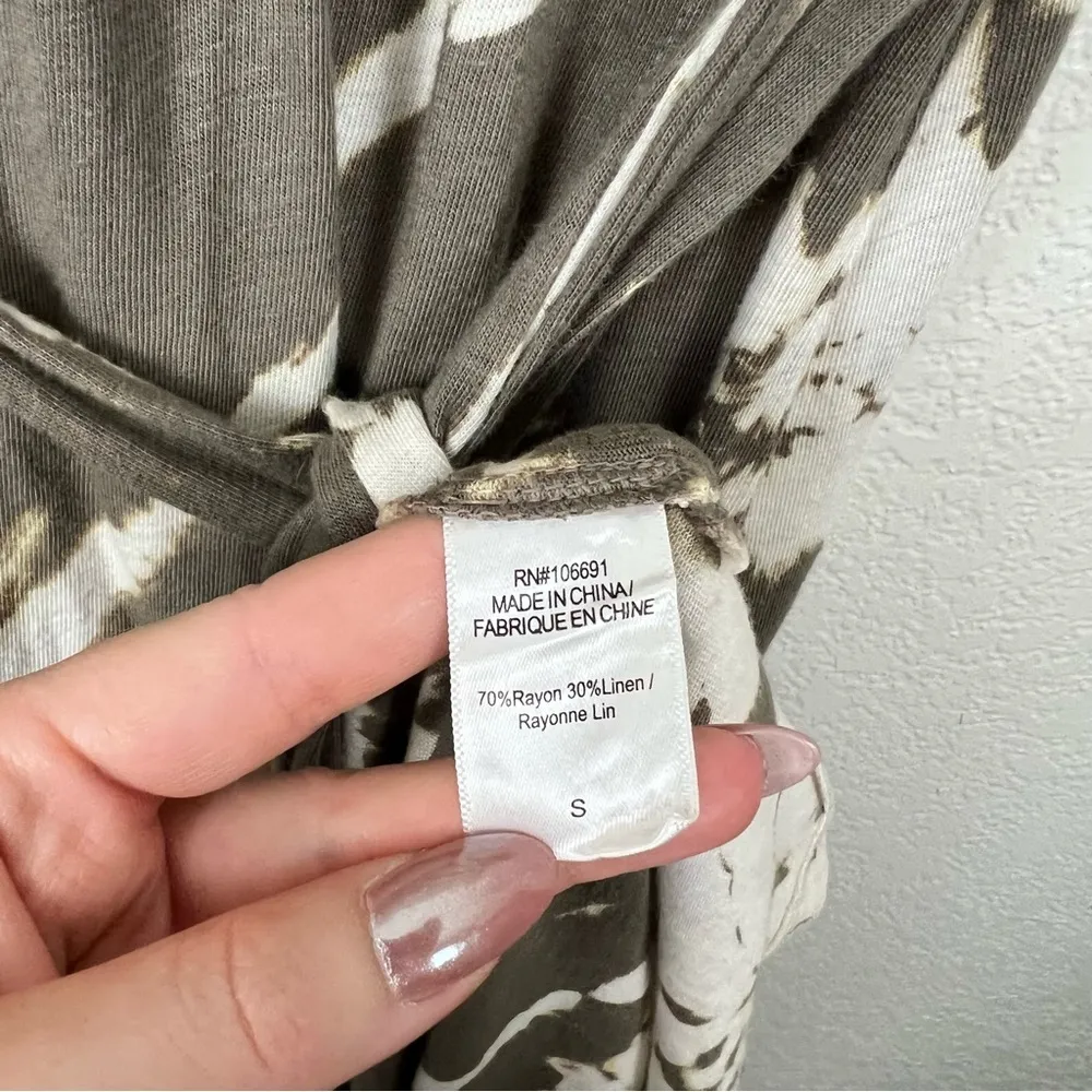 Young Fabulous and Broke Brown White Tie-Dye Wrap Dress Linen Blend Size Small - Image 6