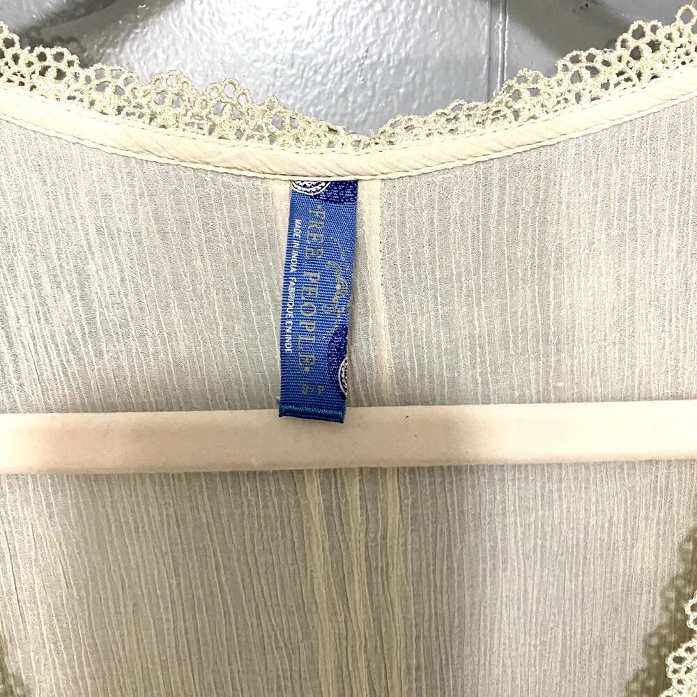 Free People Cream Babydoll Lace Embroidered Short Sleeve Boho Y2K Top S - Image 3