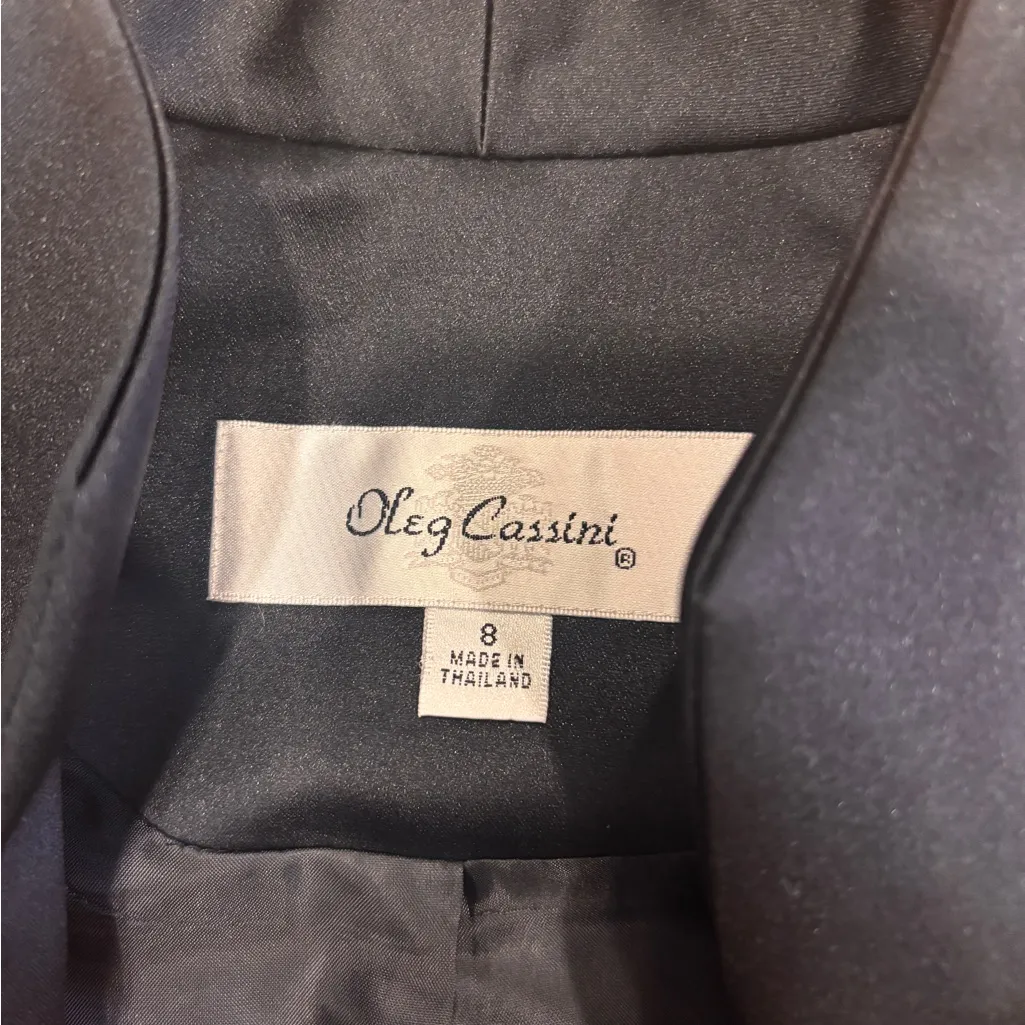 Vintage Oleg Cassini Black Dress Set Suit With Skirt Office Sz 8 Satin Elegant - Image 2