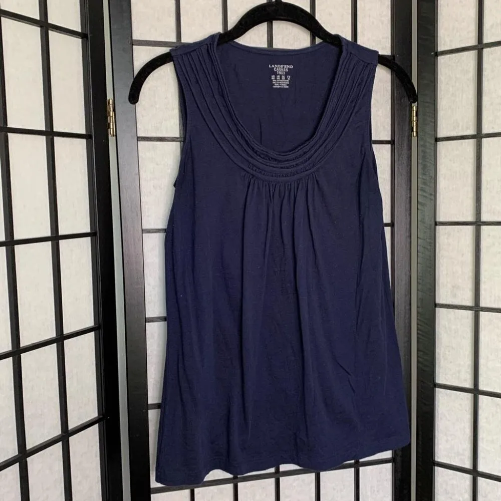 Lands End Ruffled Sleeveless Scoop Neck Tank Top Blouse Navy Blue XXS - Image 2