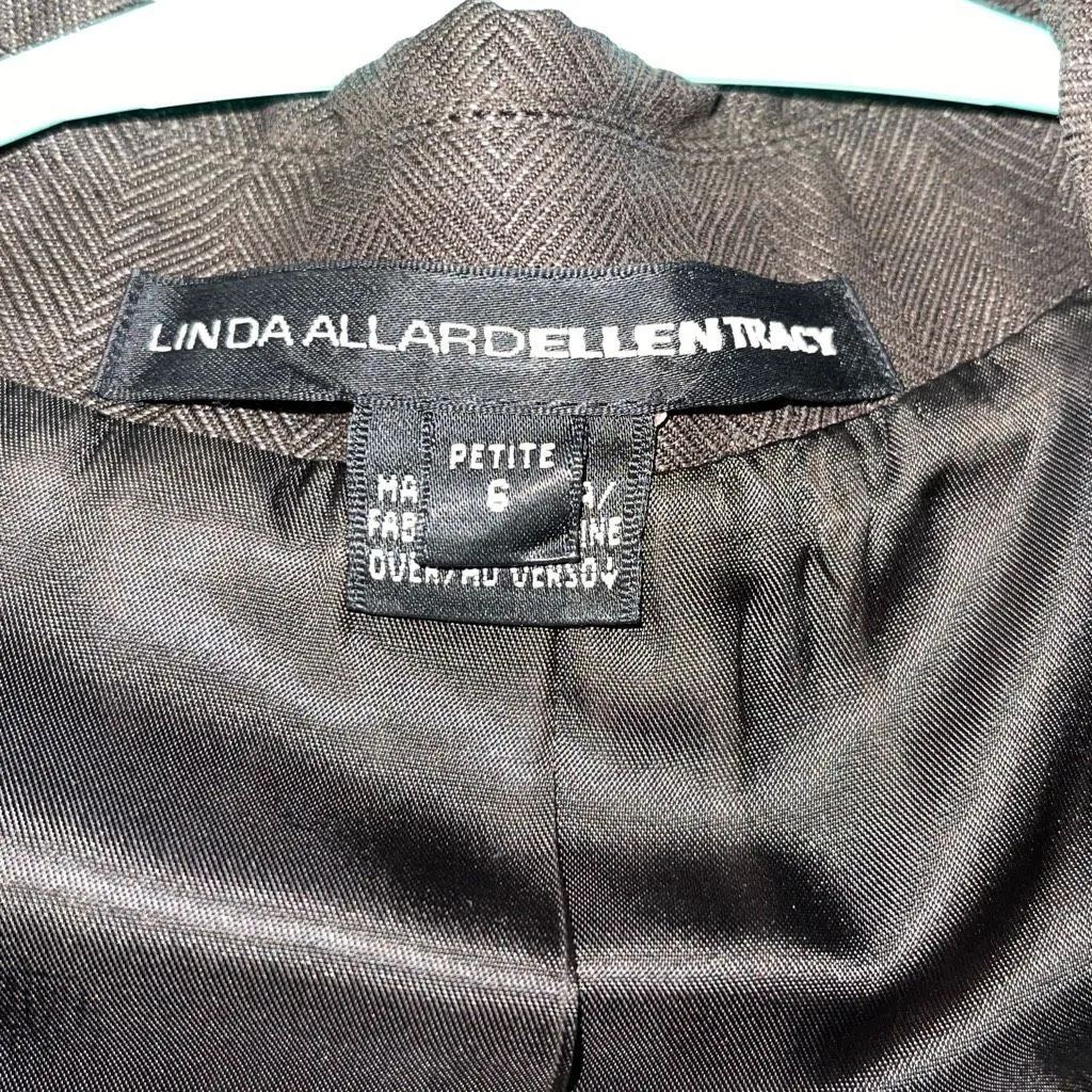 Linda Allard Ellen Tracy Womens Wool Blend One Button Blazer Brown Size 6 Petite - Image 4