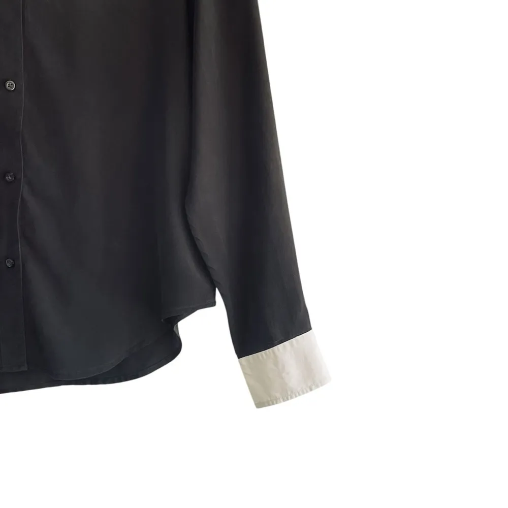 Lauren Ralph Lauren Classic Fit Two-Tone Black and White Silk Shirt size 12P - Image 3