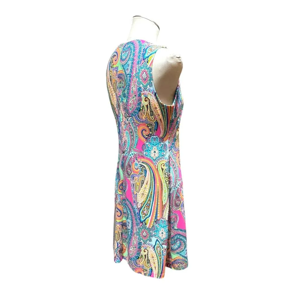 Tommy Hilfiger Paisley Sleeveless Dress Blue Pink Green 8 - Image 6