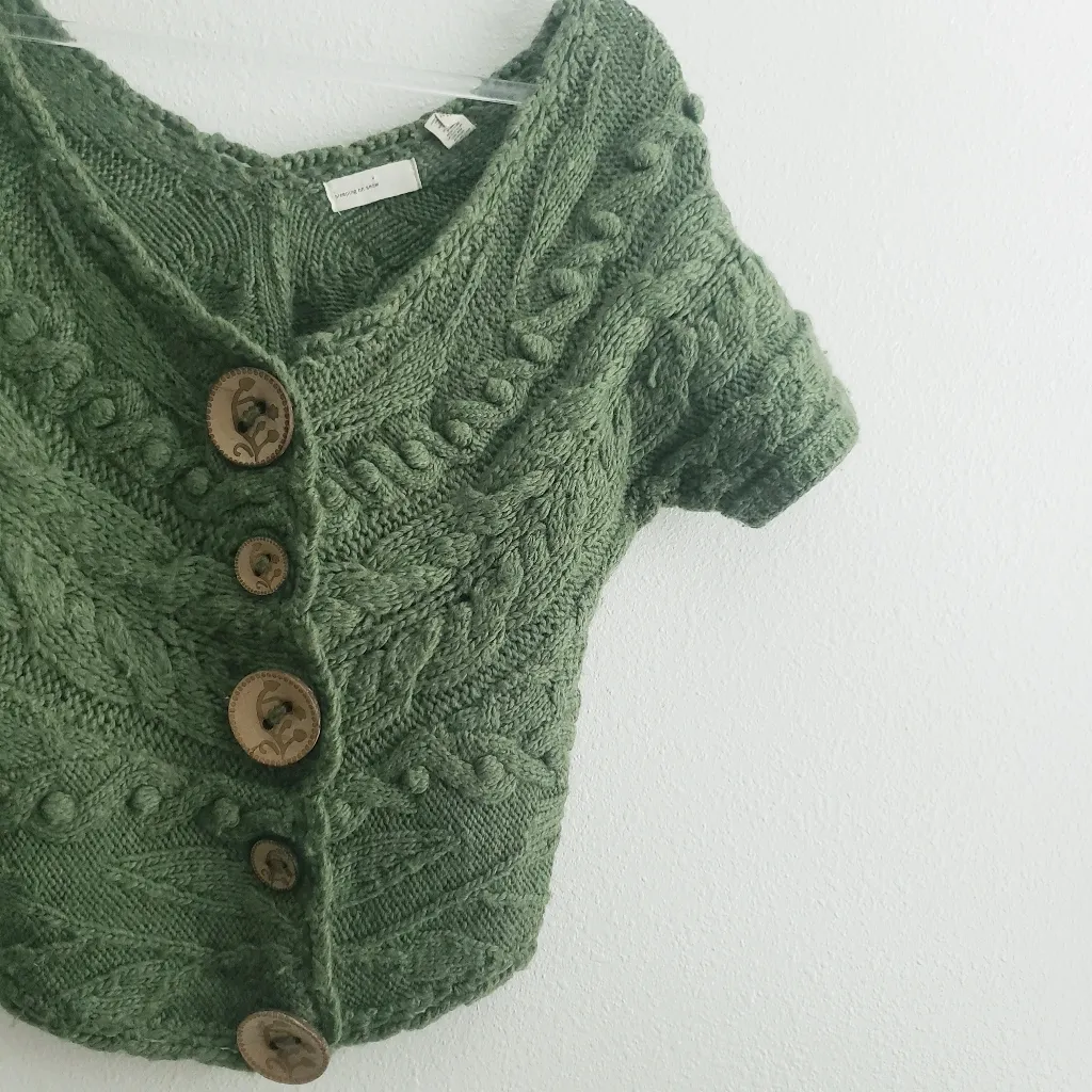 Anthropologie Sleeping On Snow Wool Crochet Off Sholder Cropped Chunky Sweater - Image 2