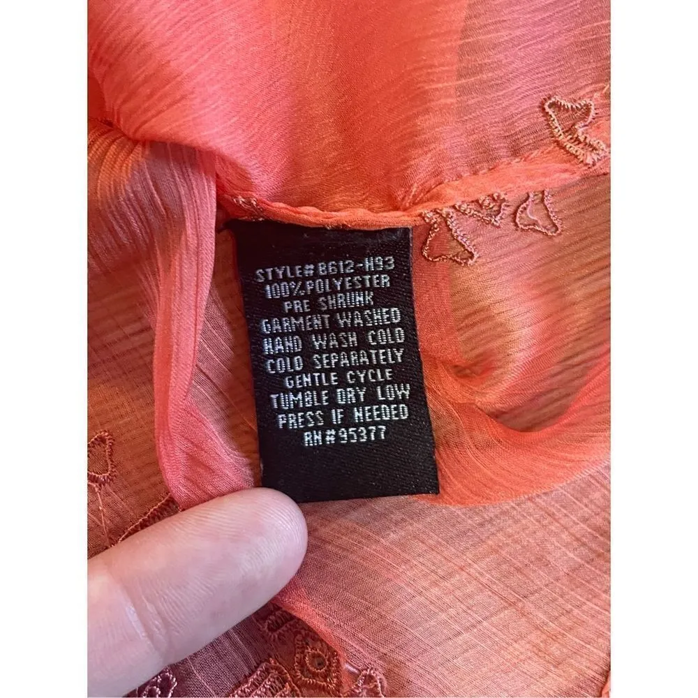 Sanctuary sheer coral orange textured peasant top size large - Image 7
