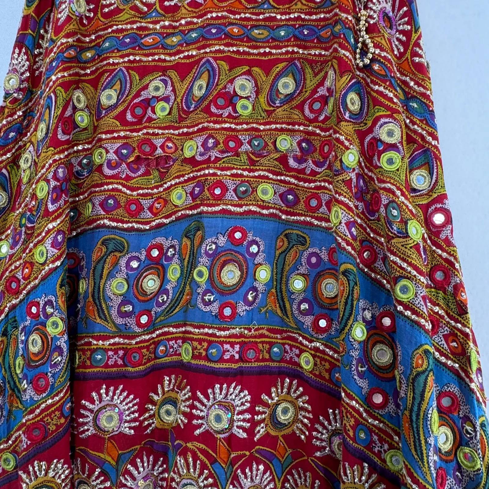 Soft Surroundings Ethnic Wrap Skirt L Boho Embroidered Mirror Sequin Maxi - Image 5