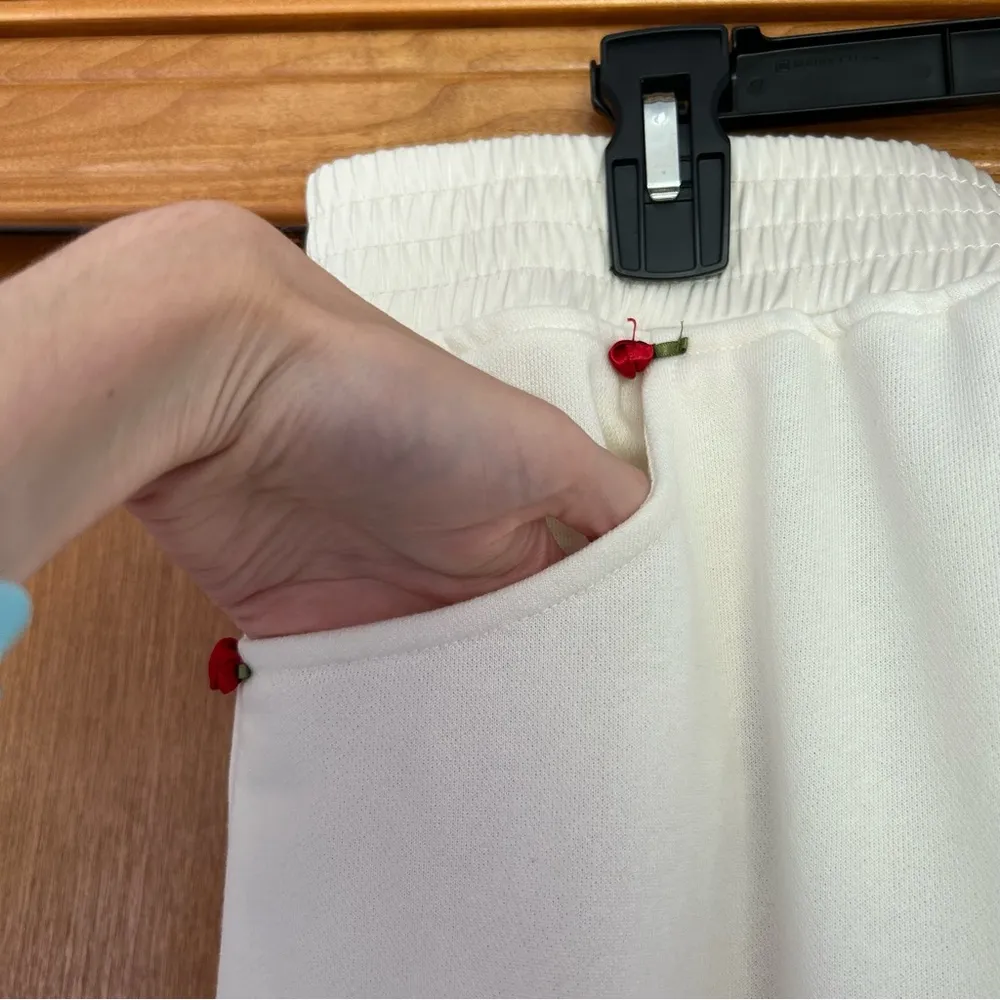 For Love and Lemons Frankie Rosette Crossover Waistband Sweatpants White Size XL - Image 4