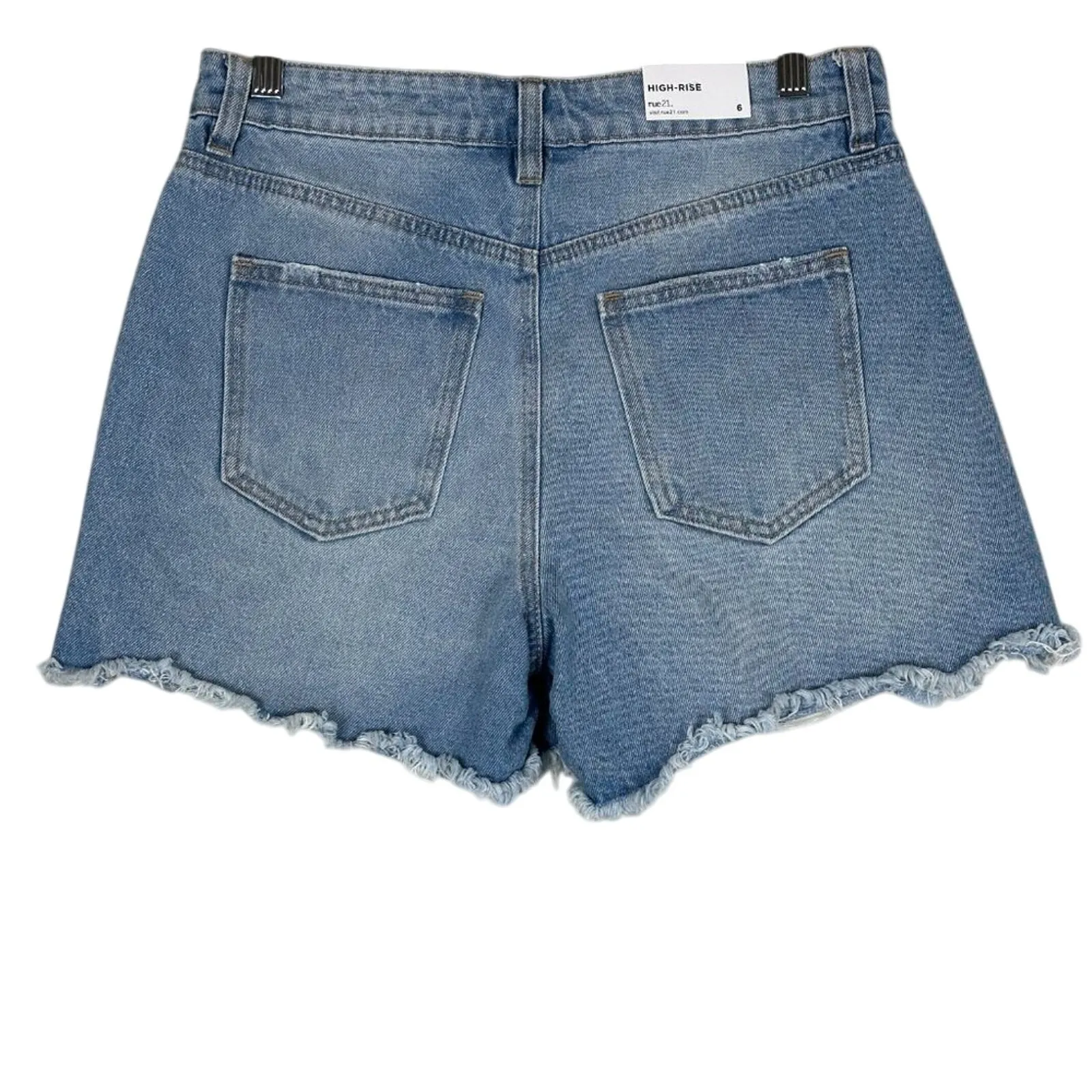 NWT Rue21 Denim Shorts Womens 6 Light Wash Distressed Raw Hem Festival Casual - Image 4
