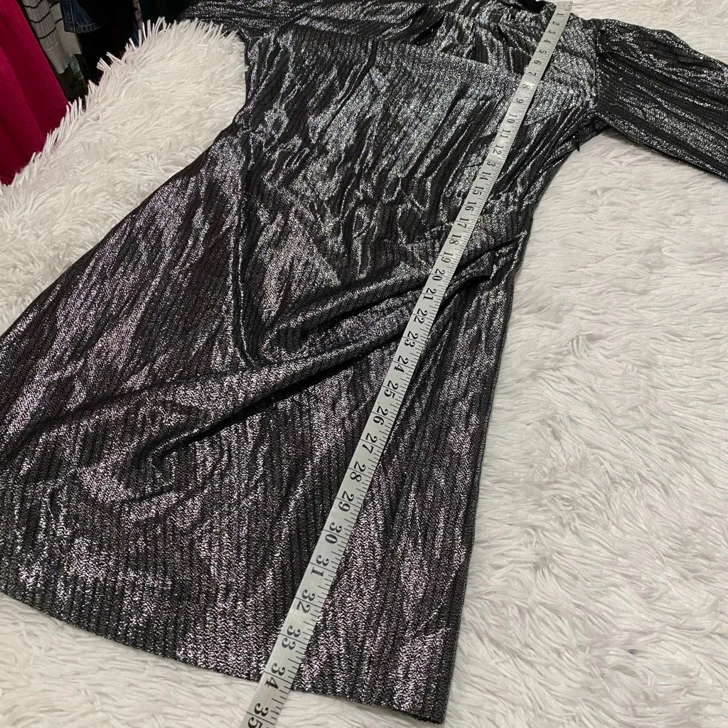 Maje Ralery Longsleeve Mini Dress in Black Metallic Size 36 - Image 6