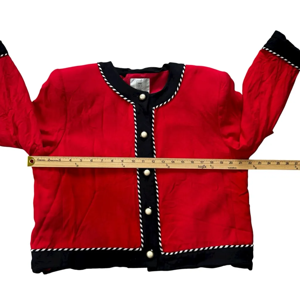 Amanda Smith Women’s Vintage Red & Black Button Blazer Size 16 Petite 100% Rayon - Image 7