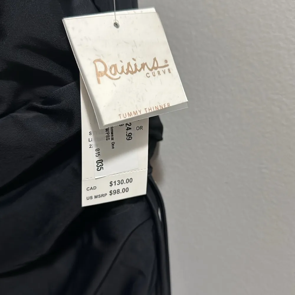 Raisins Black One Piece Swimsuit Plus Size 22W Ruched V-Neck Glattering Tie - Image 5