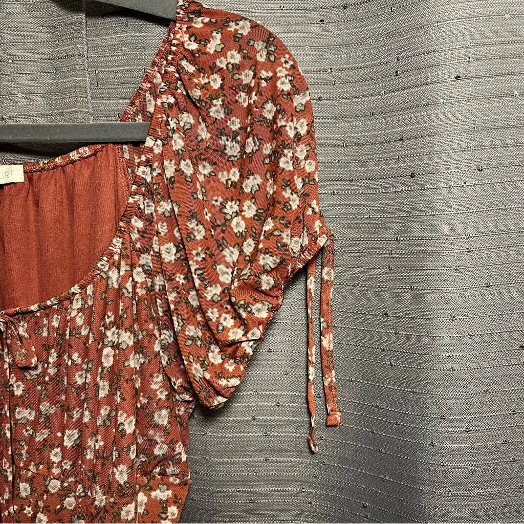 Ultra Flirt Mini Scrunch‎ Stretchy Lace Dress Dark Nude W/ Flowers Size XL - Image 3