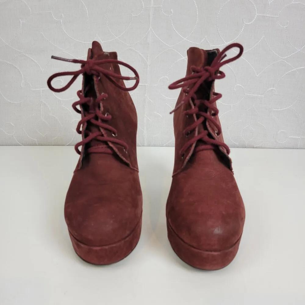 Steve Madden Women's Boots 7.5 Raspy Burgundy Wine Nubuck Suede Platform Lace Up - Image 7