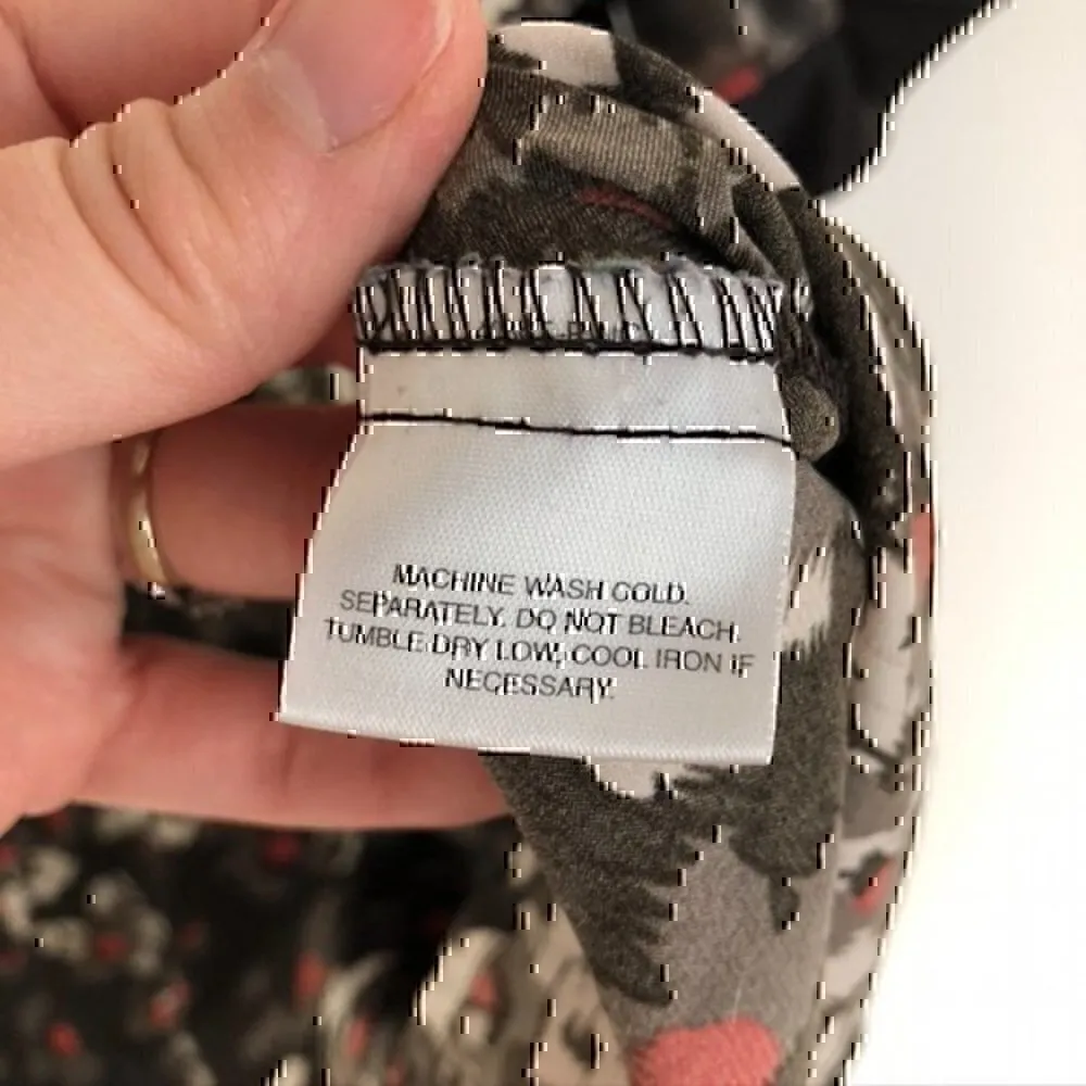 APOSTROPHE Brown Tan Coral Pink Floral Satin Square Neck Short Sleeve Blouse S - Image 6