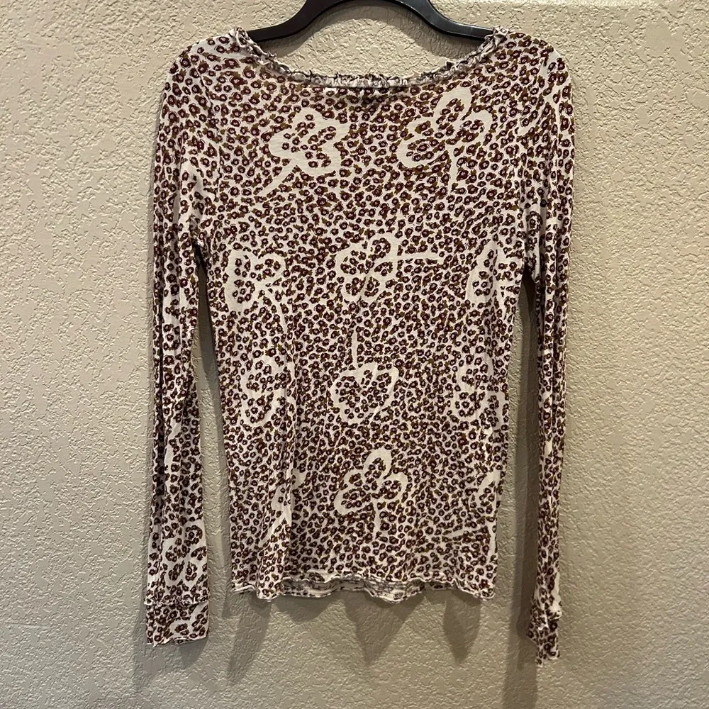 Marc By Marc Jacobs Floral Maroon and Cream Fitted Long Sleeve Blouse - Image 5