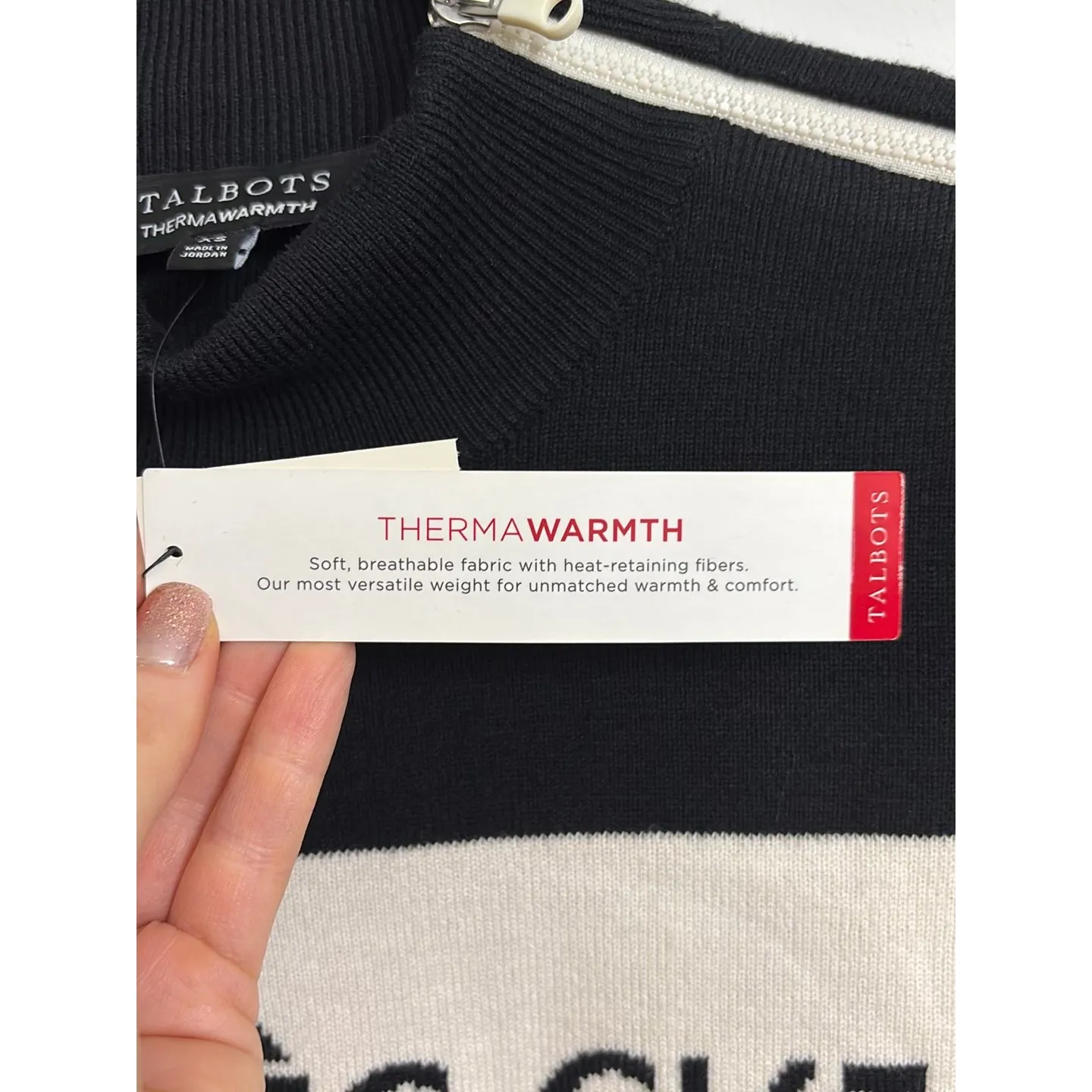 Talbots Sweater Womens XS Red Black Cream Colorblock Apres Ski Mockneck Zip NWT - Image 4