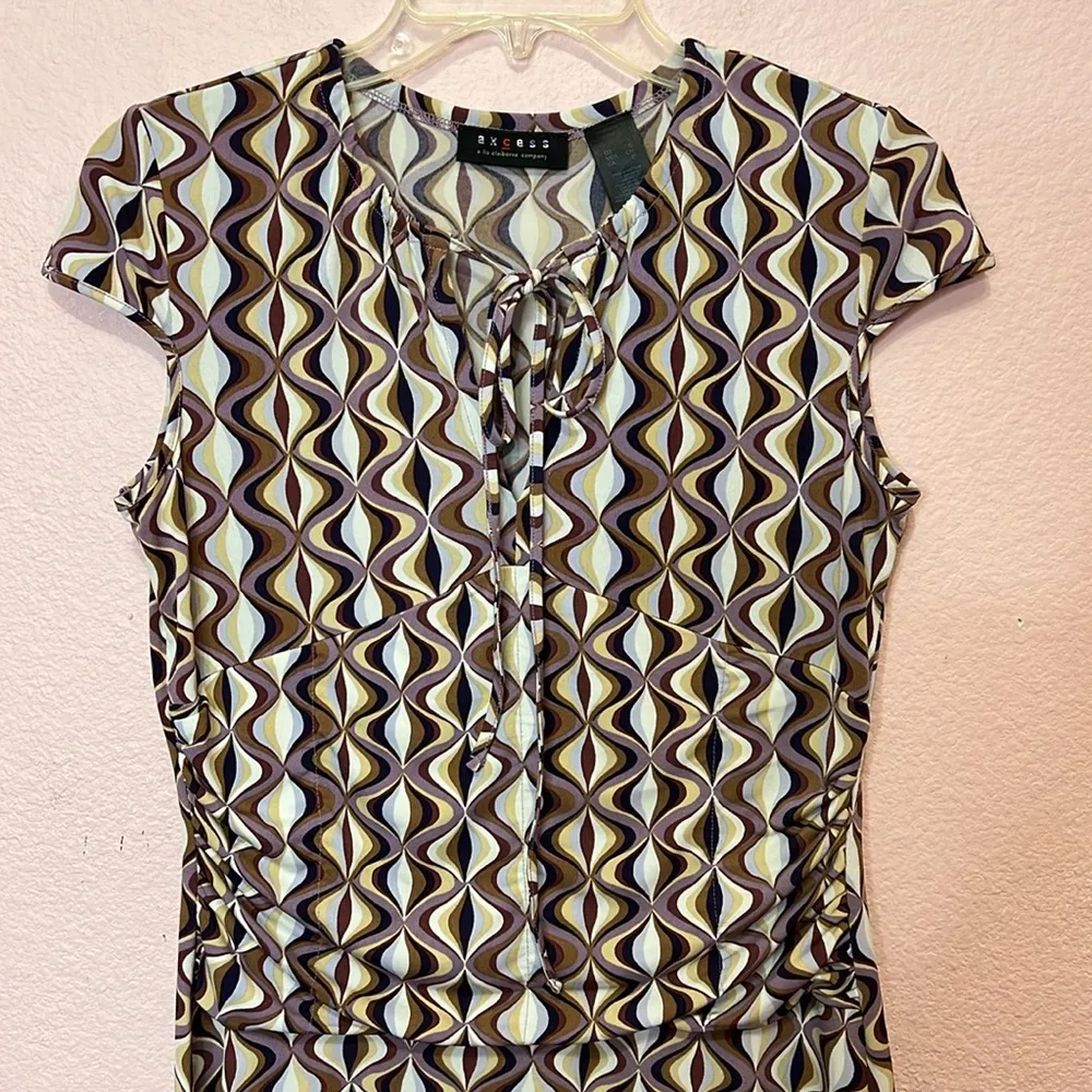 Axcess by Liz Claiborne 70s Style Mod Print Dress. Size S Tan - Image 2