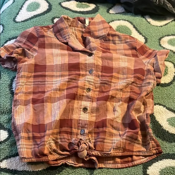 Kuhl Elsie Brown and Orange Plaid Button Down Shirt Small Gorpcore Granolagirl - Image 1