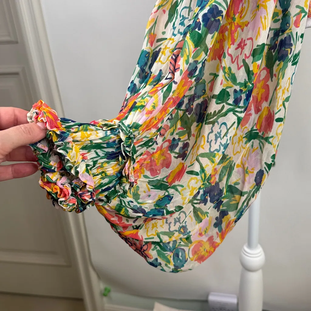 Ted Baker Kesara Floral Printed Ruffle Blouse Tie Waist Balloon Sleeves Size 6 - Image 7