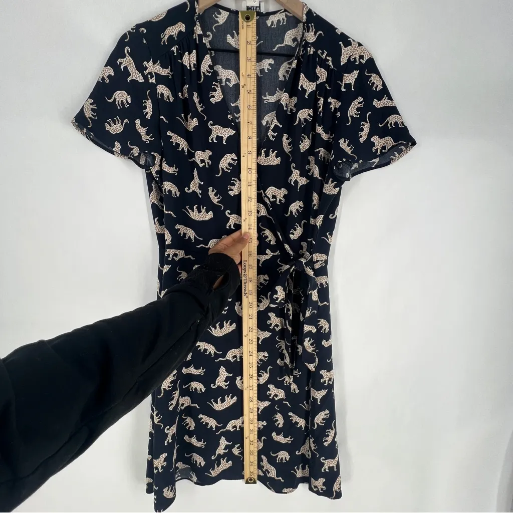 J. Crew Factory Cheetah Novelty Print V-Neck Short Sleeve Wrap Mini Dress Size 4 - Image 15