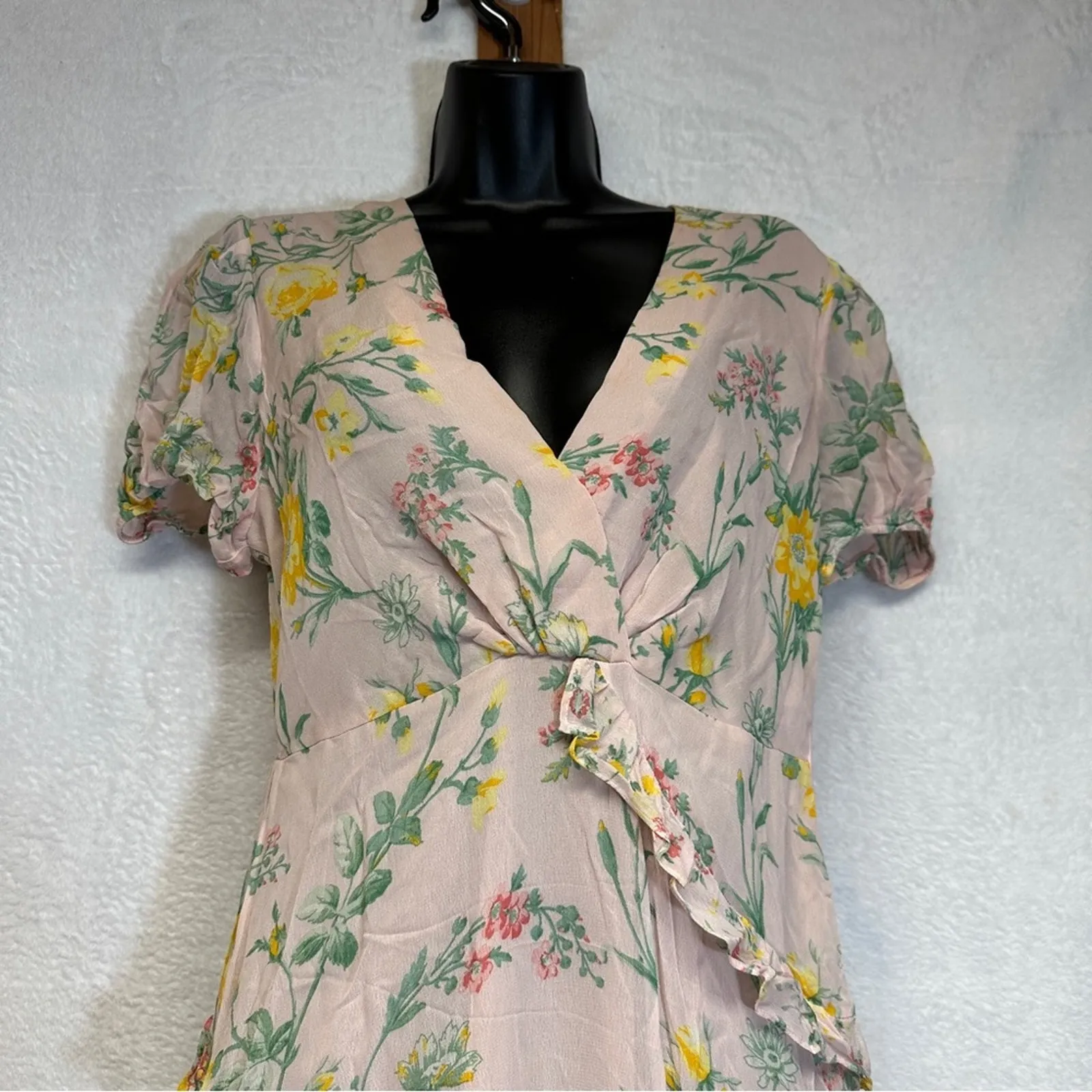 Zara Light Pink‎ Floral Ruffle Asymmetrical Slit Midi Dress Size S - Image 4
