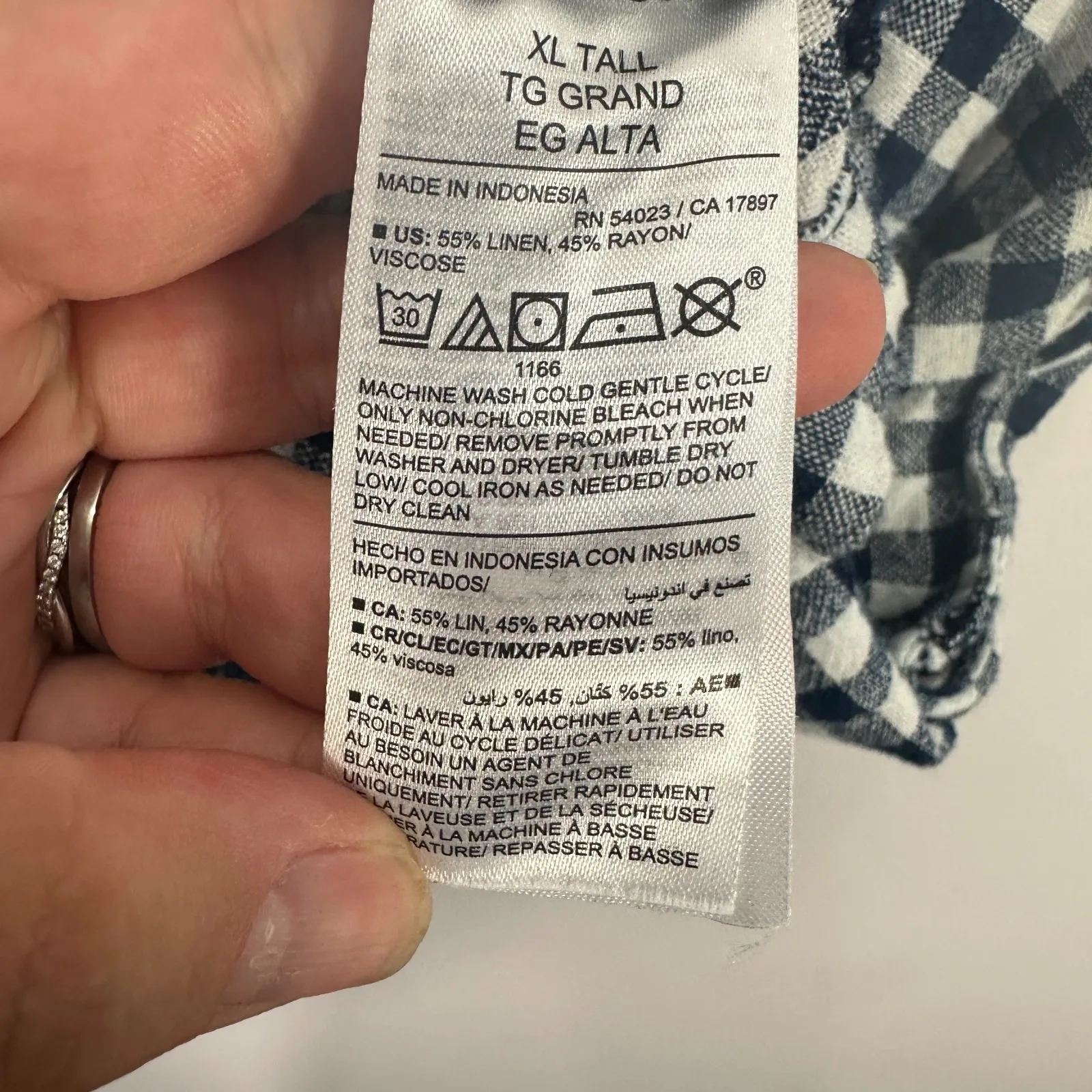 Old Navy Tank Top XL Tall Navy Gingham Linen Blend Preppy Cottagecore Minimalist - Image 3