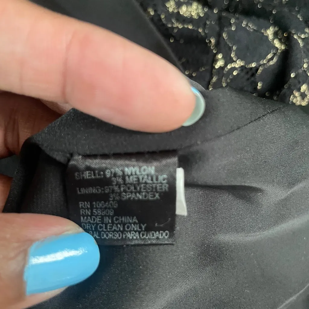 Metallic Black & Gold Lace Cap Sleeve Cocktail Dress Size 12 - Image 10