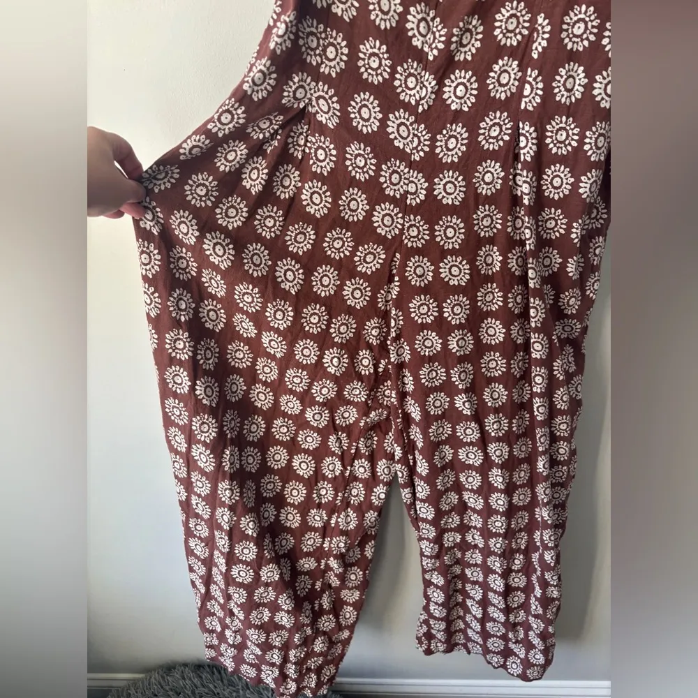 Urban Outfitters Ecote Lovas‎ Linen Strappy-Back Brown Patterned Jumpsuit Large - Image 5