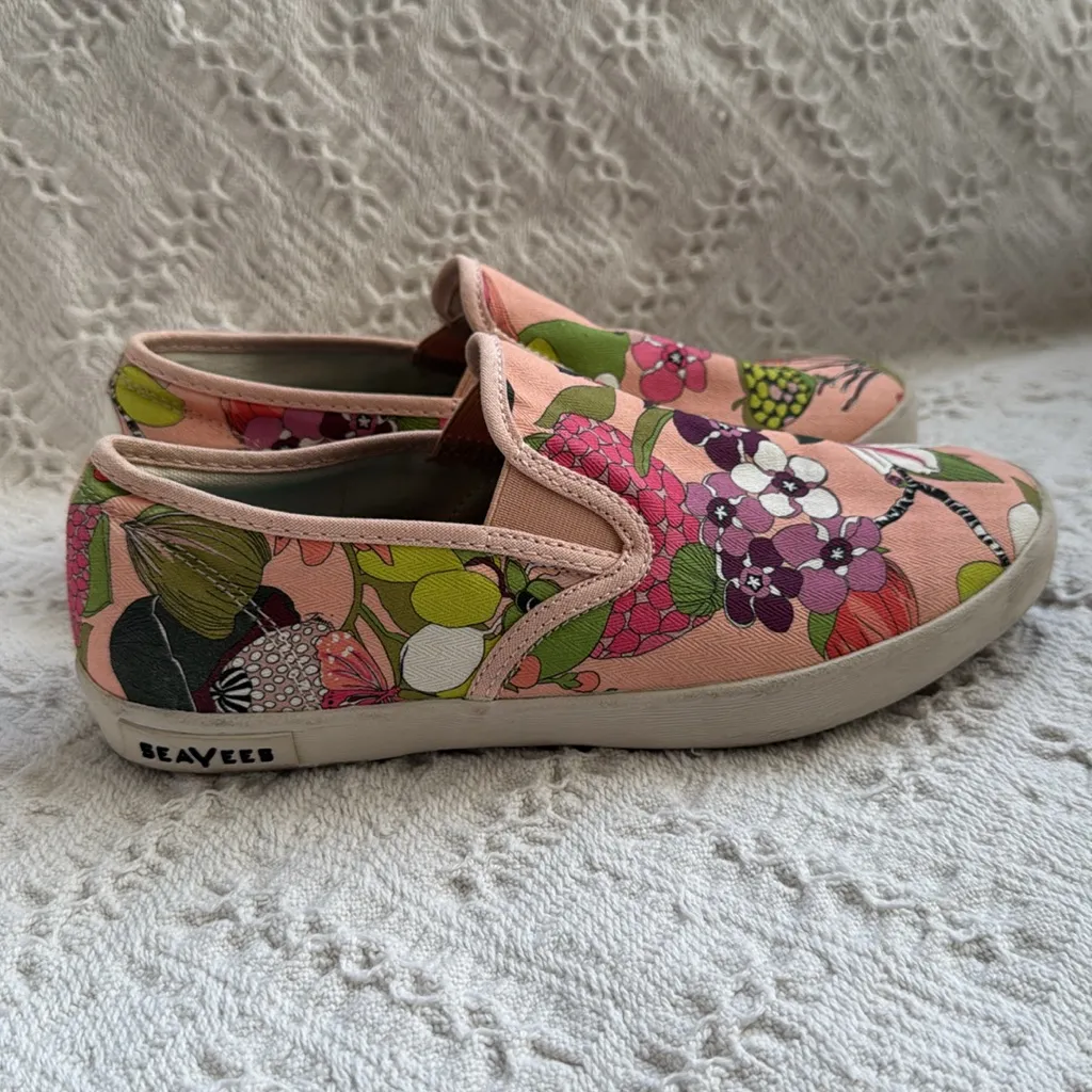 SeaVees Pink and Green Floral Canvas Sneakers - Image 5